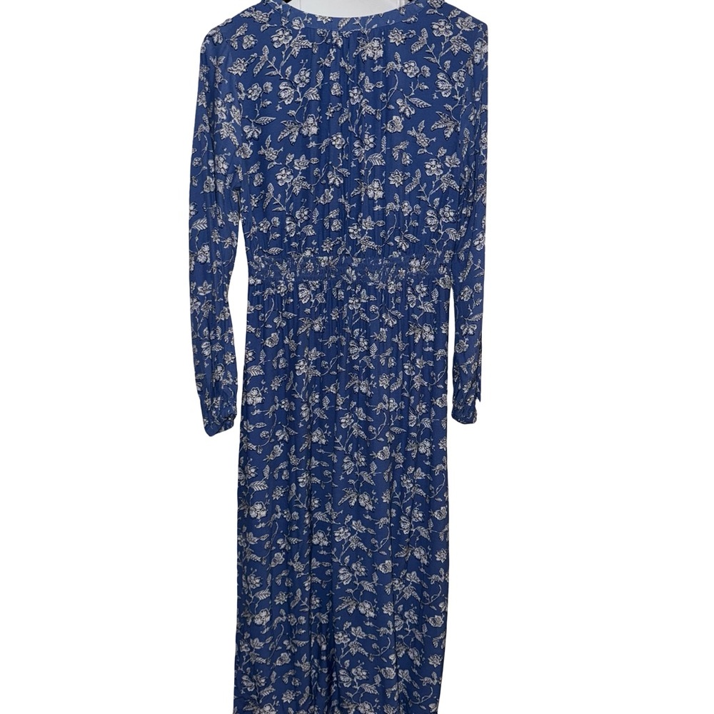 LOFT Blue Floral Midi Dress Sz 4 Boho Long Sleeve Button Front Lightweight Flowy - Picture 3 of 7